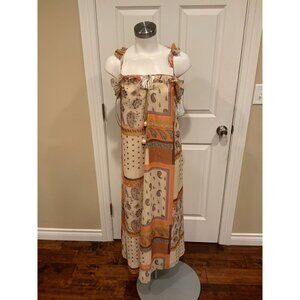 Zara Orange & Tan Scoop Neck Paisley Print Maxi Dress, Size XXS